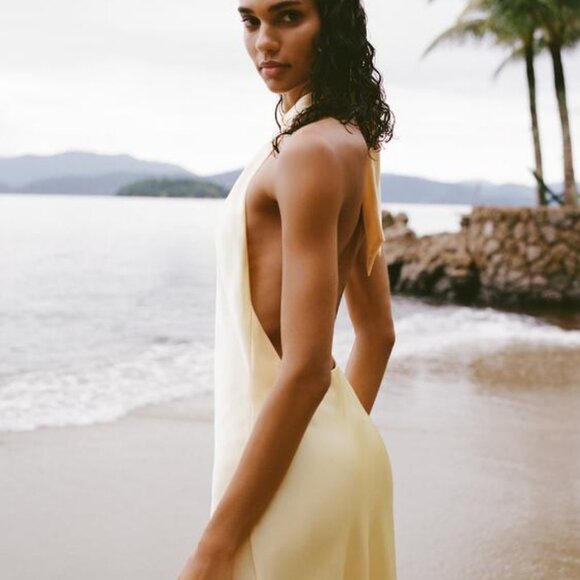 ZARA SATIN HALTER MIDI DRESS